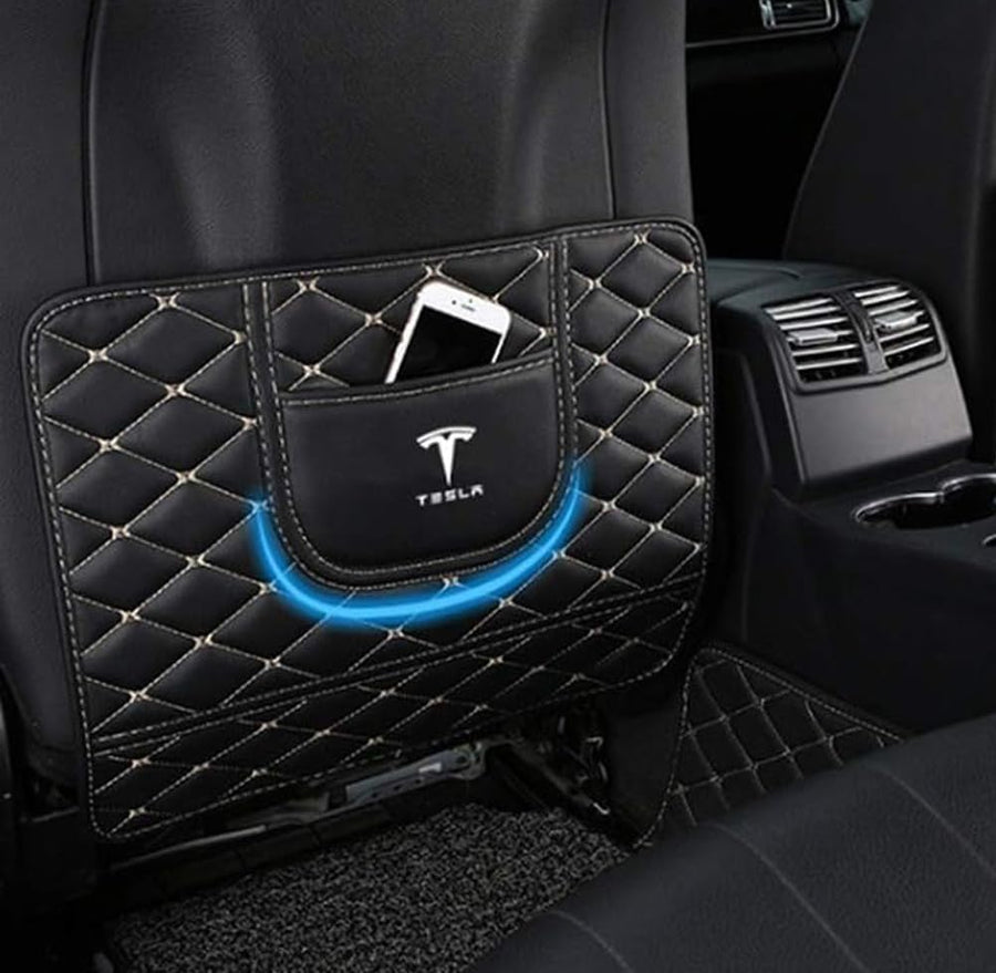 Faux-leather seatback protector for Tesla Model 3 front seat